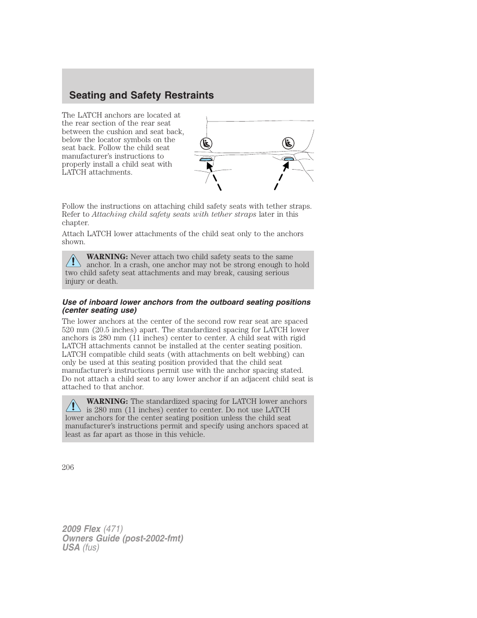 Seating and safety restraints | FORD 2009 Flex v.1 User Manual | Page 206 / 374