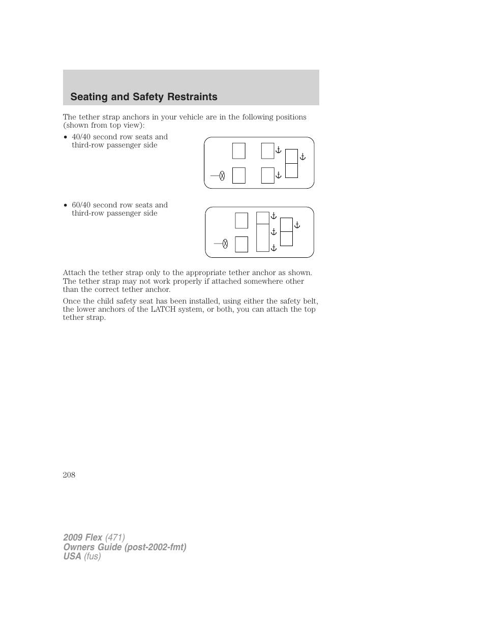 Seating and safety restraints | FORD 2009 Flex v.1 User Manual | Page 208 / 374