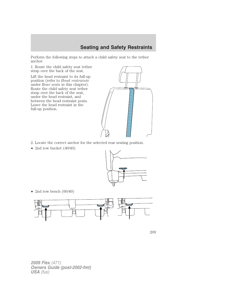 Seating and safety restraints | FORD 2009 Flex v.1 User Manual | Page 209 / 374