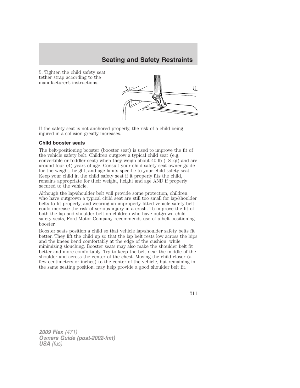 Child booster seats, Seating and safety restraints | FORD 2009 Flex v.1 User Manual | Page 211 / 374