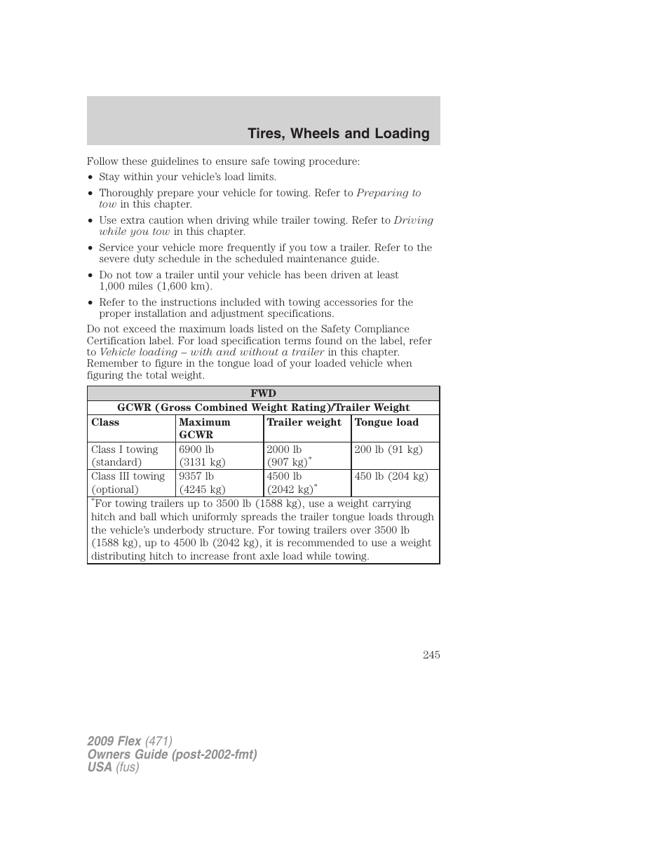 Tires, wheels and loading | FORD 2009 Flex v.1 User Manual | Page 245 / 374