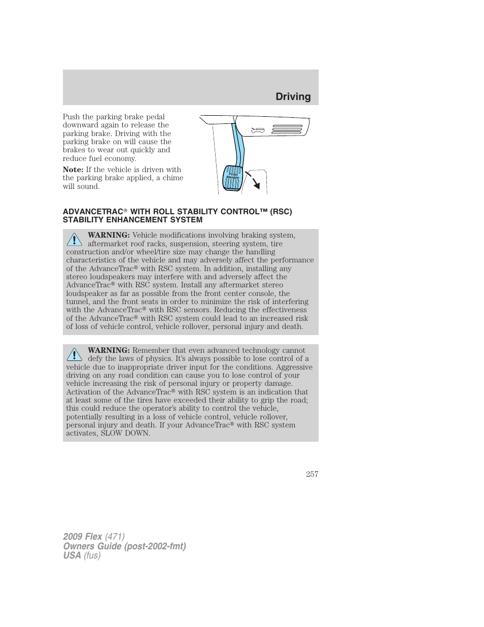 Traction control™/advancetrac, Driving | FORD 2009 Flex v.1 User Manual | Page 257 / 374