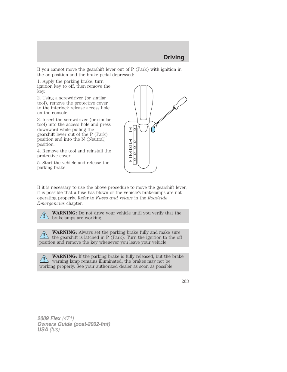 Driving | FORD 2009 Flex v.1 User Manual | Page 263 / 374