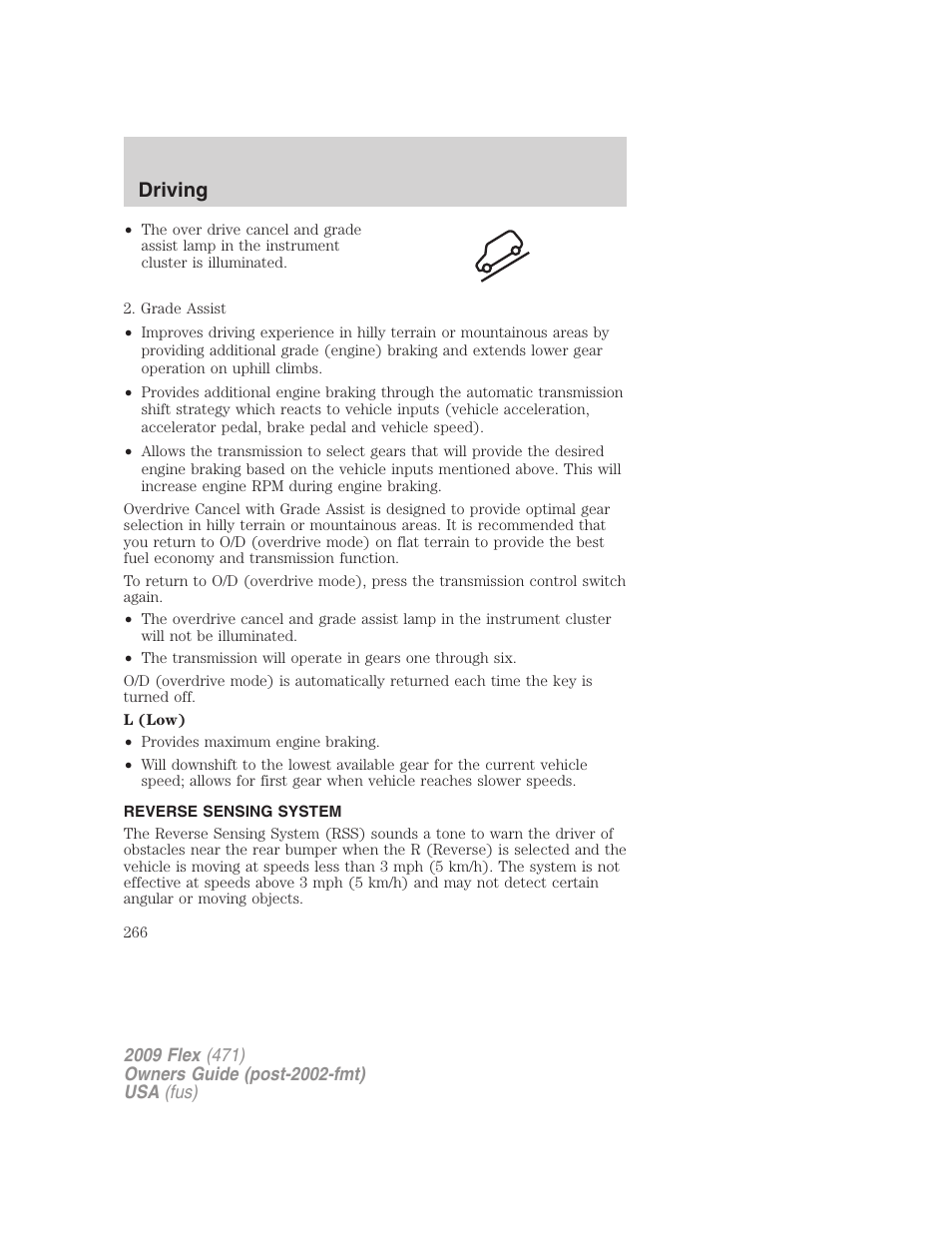 Reverse sensing system, Driving | FORD 2009 Flex v.1 User Manual | Page 266 / 374