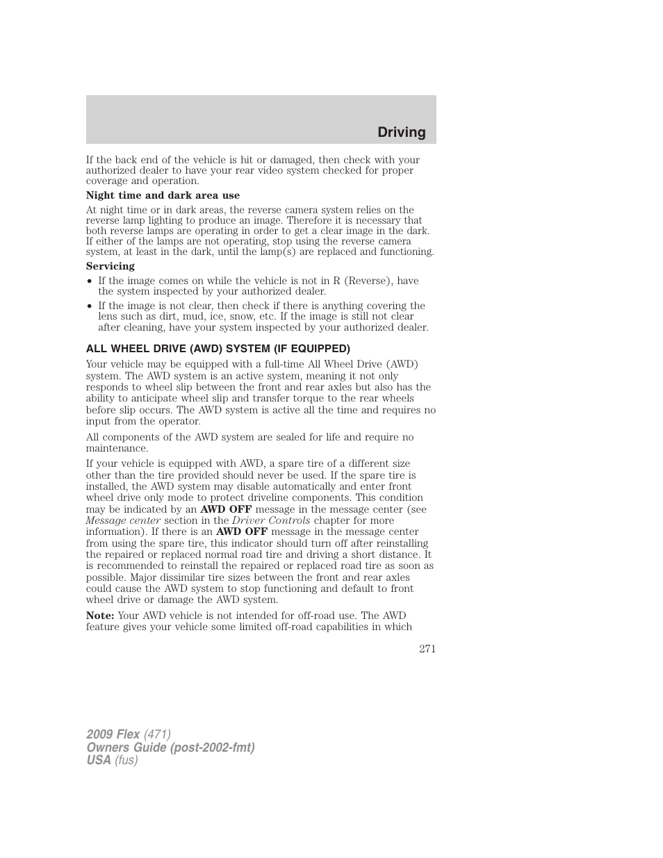 All wheel drive (awd) system (if equipped), All wheel drive, Driving | FORD 2009 Flex v.1 User Manual | Page 271 / 374