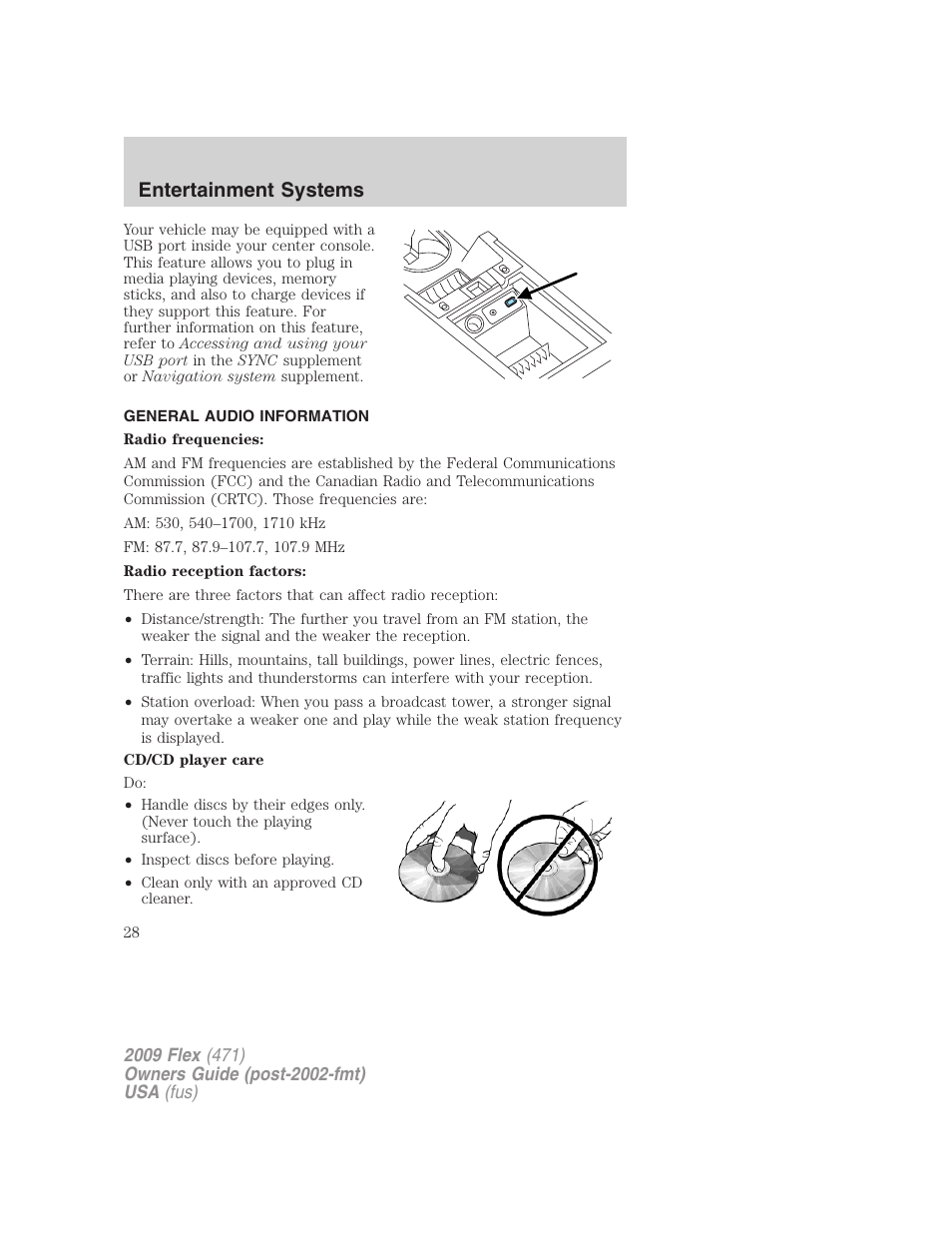 General audio information, Entertainment systems | FORD 2009 Flex v.1 User Manual | Page 28 / 374