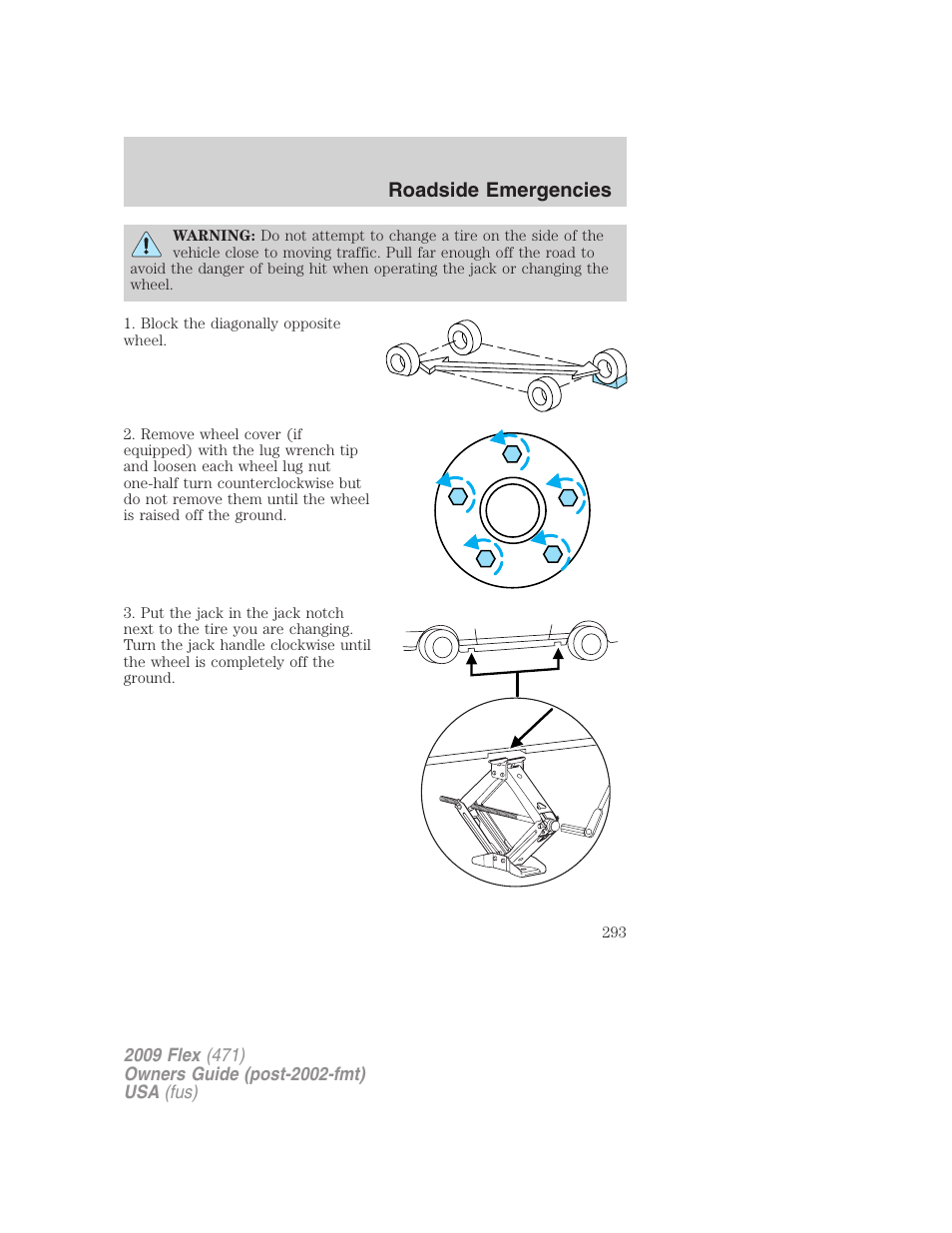 Roadside emergencies | FORD 2009 Flex v.1 User Manual | Page 293 / 374