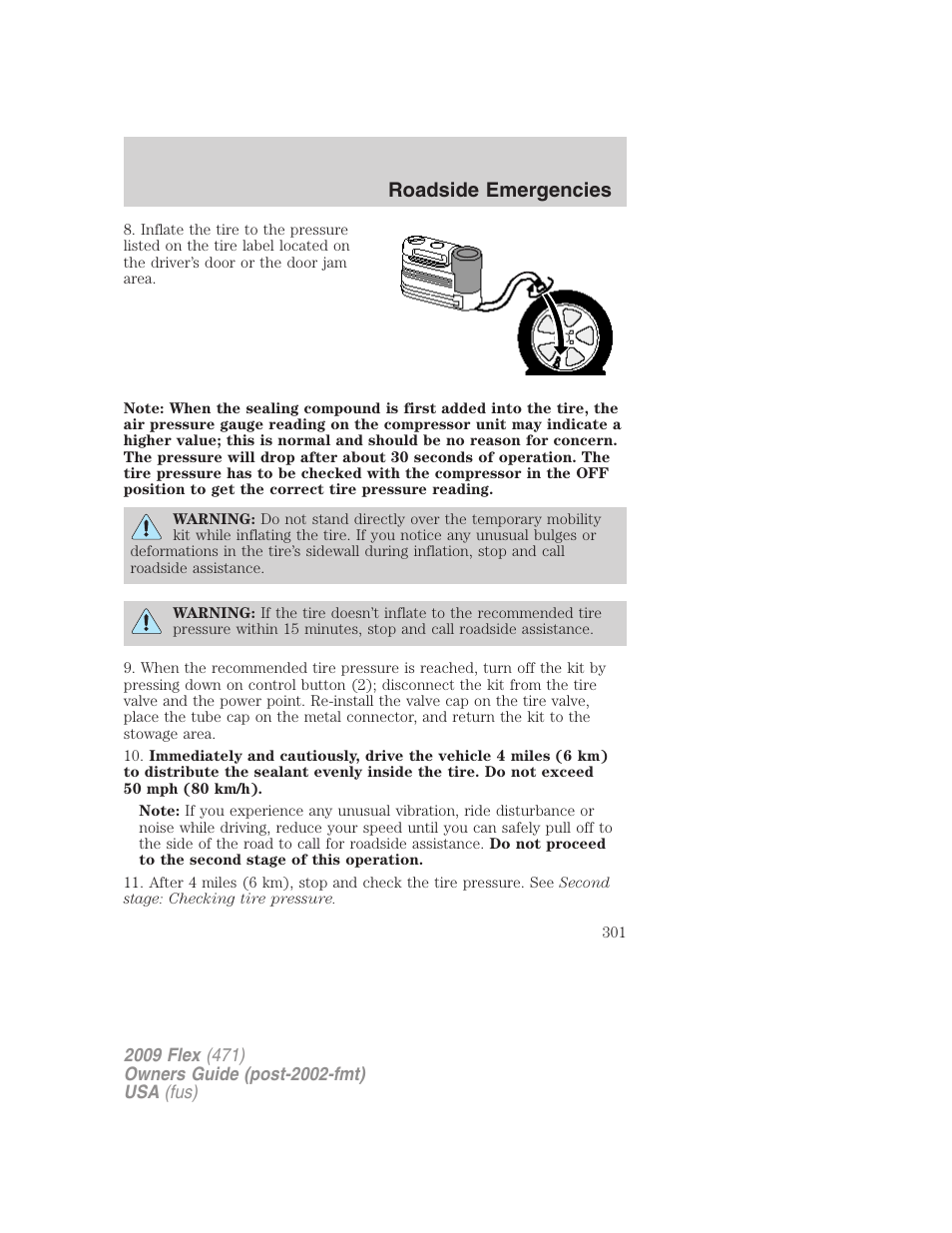 Roadside emergencies | FORD 2009 Flex v.1 User Manual | Page 301 / 374