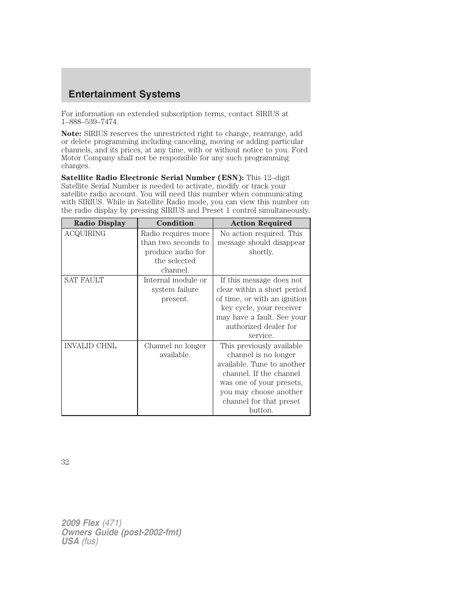 Entertainment systems | FORD 2009 Flex v.1 User Manual | Page 32 / 374