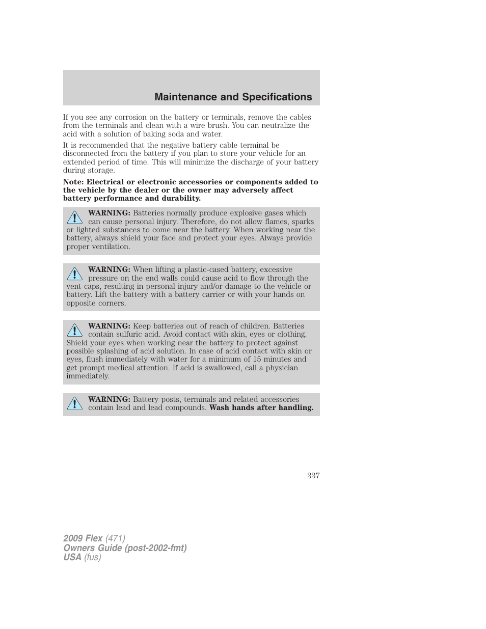 Maintenance and specifications | FORD 2009 Flex v.1 User Manual | Page 337 / 374