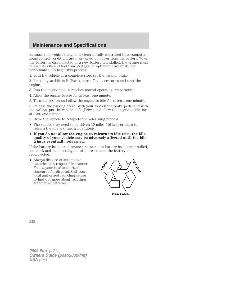 Maintenance and specifications | FORD 2009 Flex v.1 User Manual | Page 338 / 374