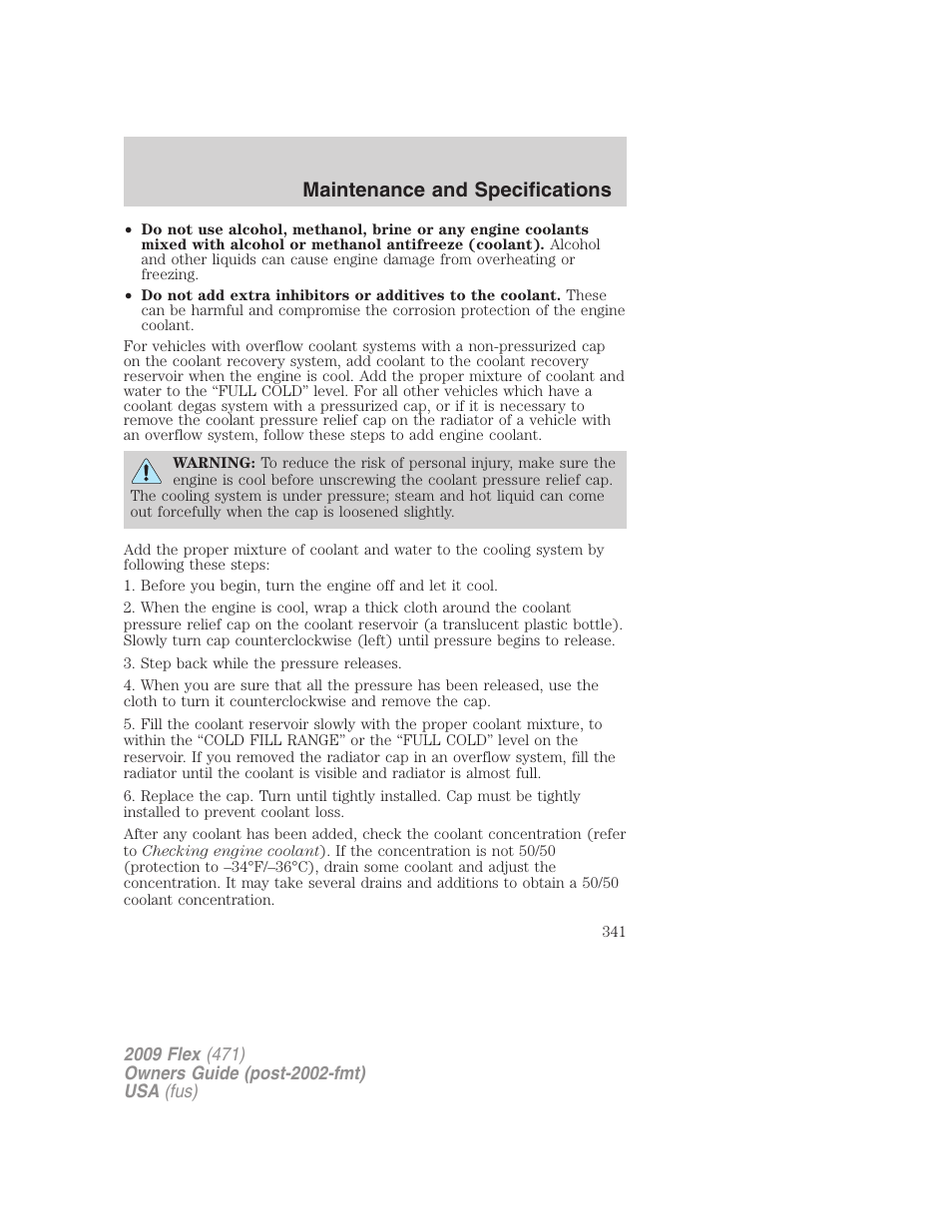 Maintenance and specifications | FORD 2009 Flex v.1 User Manual | Page 341 / 374