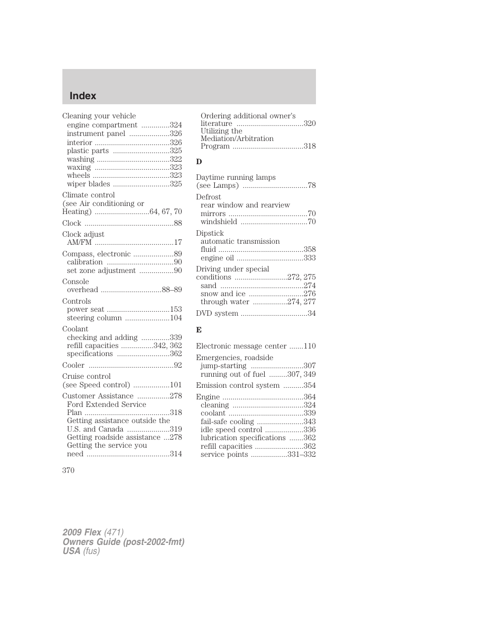 Index | FORD 2009 Flex v.1 User Manual | Page 370 / 374