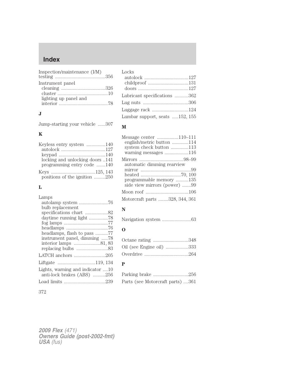 Index | FORD 2009 Flex v.1 User Manual | Page 372 / 374