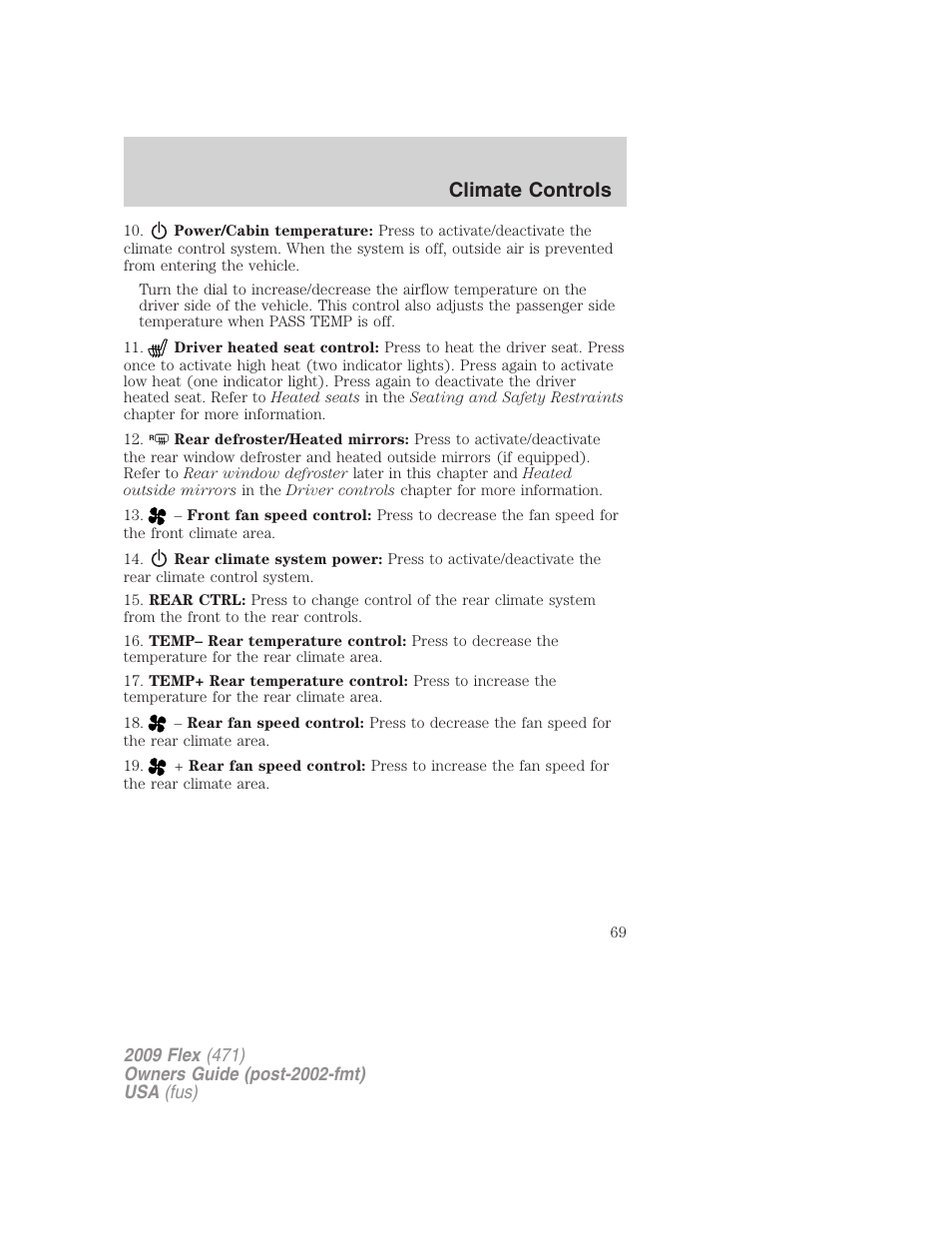Climate controls | FORD 2009 Flex v.1 User Manual | Page 69 / 374