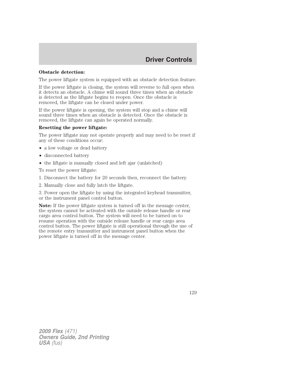 Driver controls | FORD 2009 Flex v.2 User Manual | Page 129 / 378