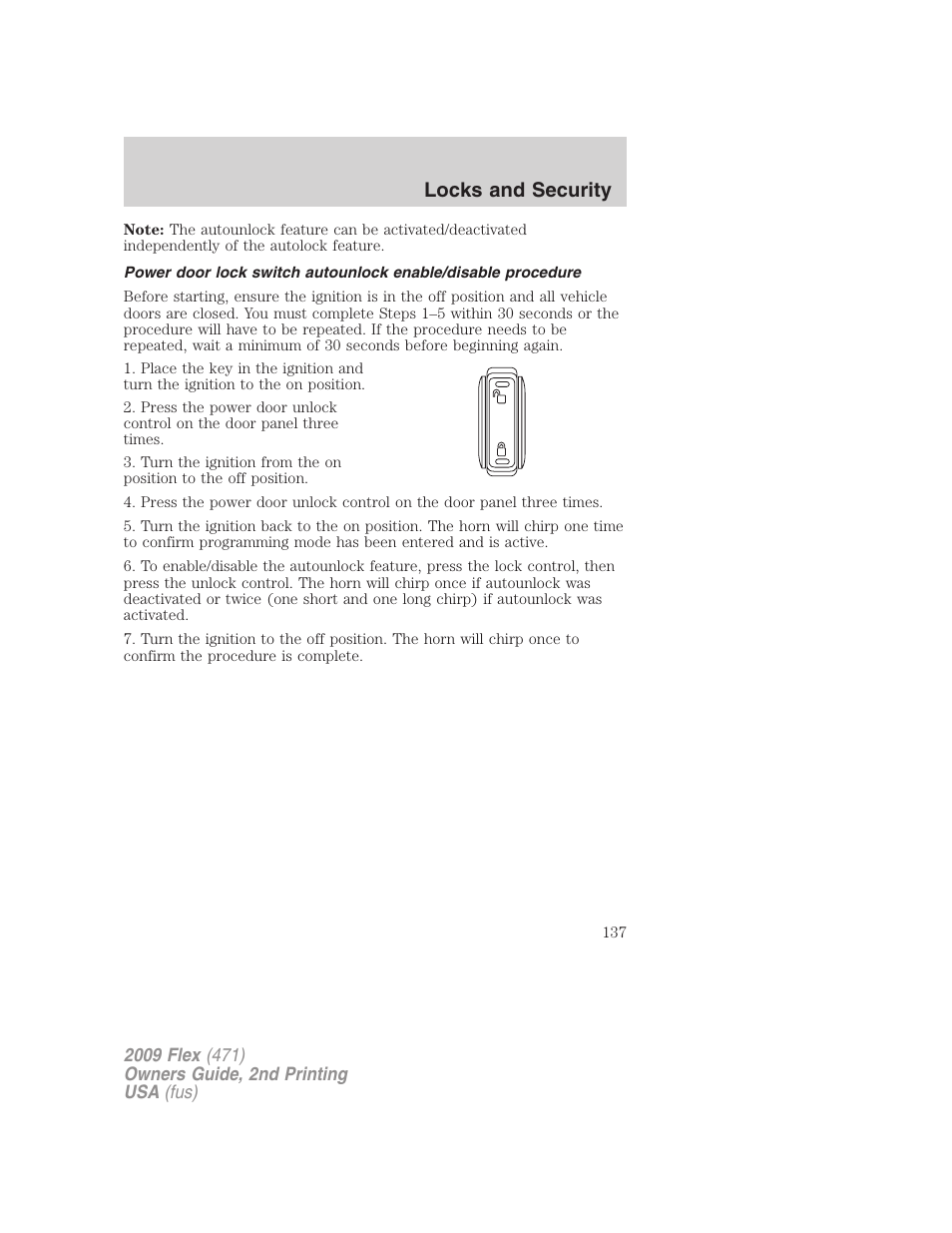 Locks and security | FORD 2009 Flex v.2 User Manual | Page 137 / 378