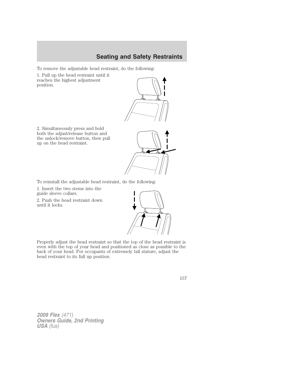 Seating and safety restraints | FORD 2009 Flex v.2 User Manual | Page 157 / 378