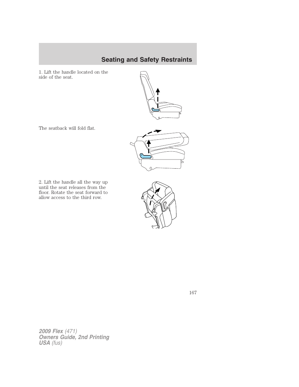 Seating and safety restraints | FORD 2009 Flex v.2 User Manual | Page 167 / 378