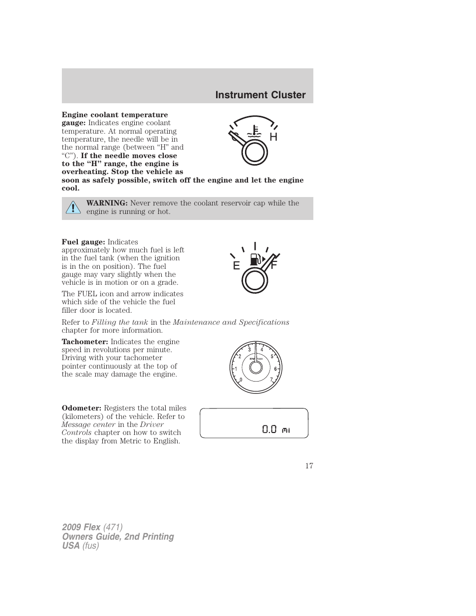 Instrument cluster | FORD 2009 Flex v.2 User Manual | Page 17 / 378