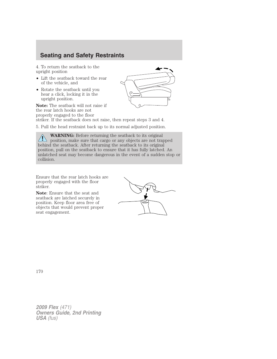 Seating and safety restraints | FORD 2009 Flex v.2 User Manual | Page 170 / 378