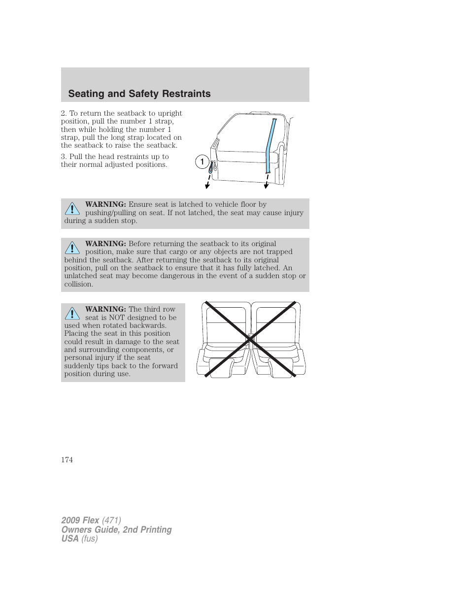 Seating and safety restraints | FORD 2009 Flex v.2 User Manual | Page 174 / 378