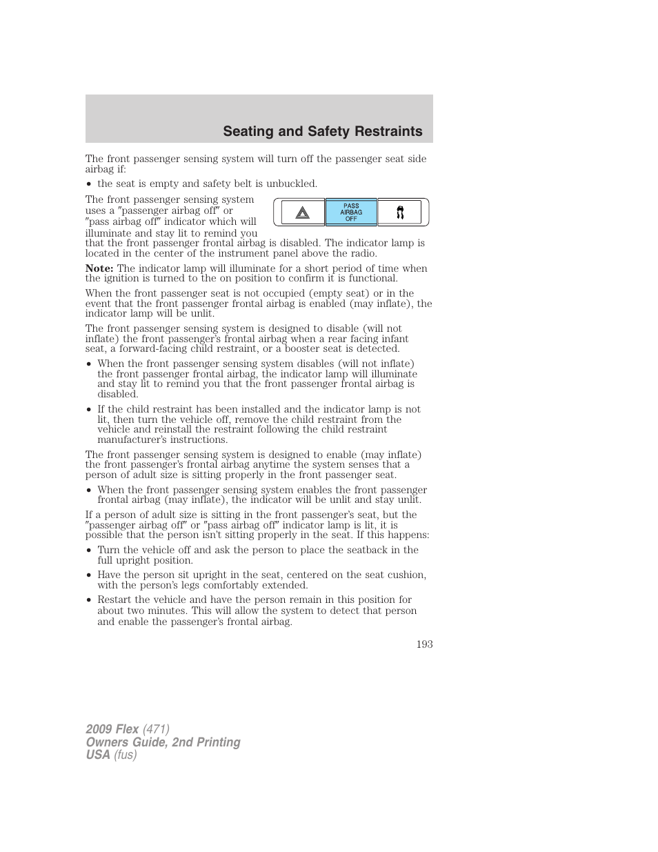 Seating and safety restraints | FORD 2009 Flex v.2 User Manual | Page 193 / 378