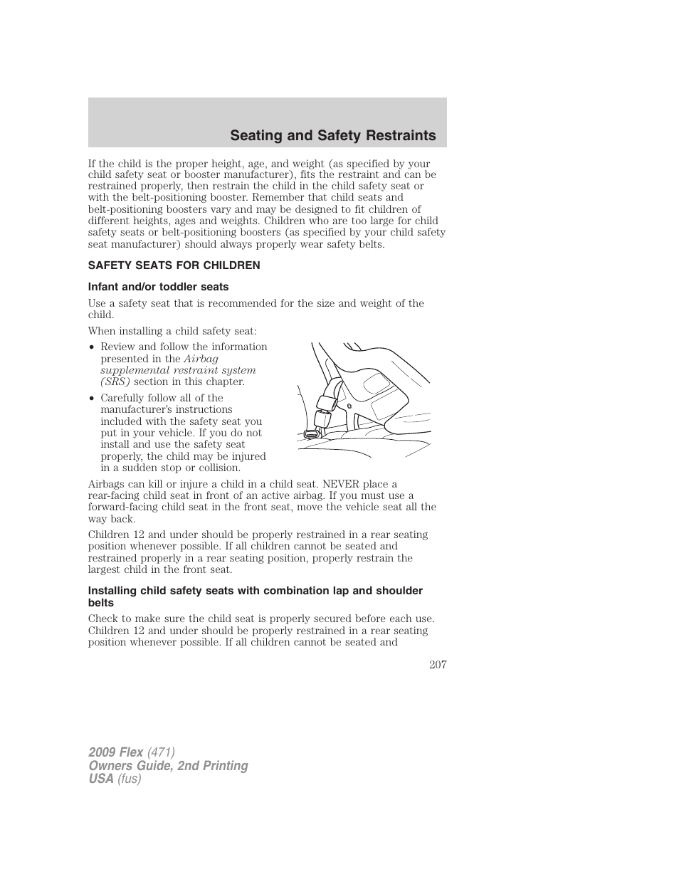 Safety seats for children, Infant and/or toddler seats, Seating and safety restraints | FORD 2009 Flex v.2 User Manual | Page 207 / 378