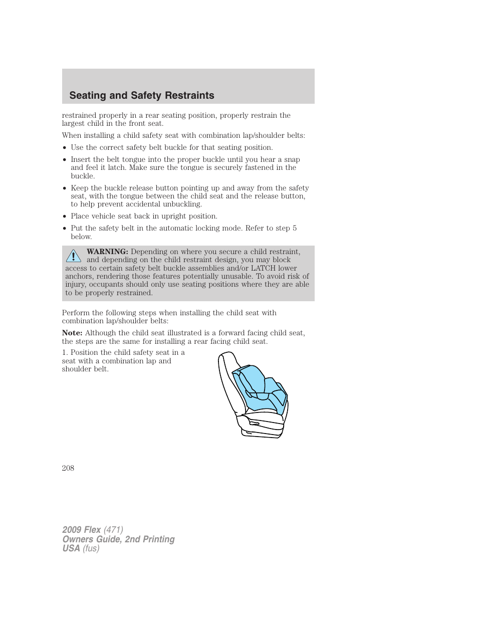 Seating and safety restraints | FORD 2009 Flex v.2 User Manual | Page 208 / 378