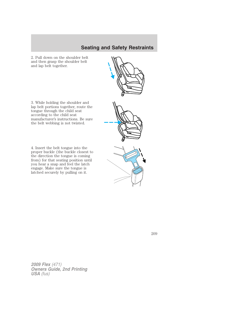 Seating and safety restraints | FORD 2009 Flex v.2 User Manual | Page 209 / 378