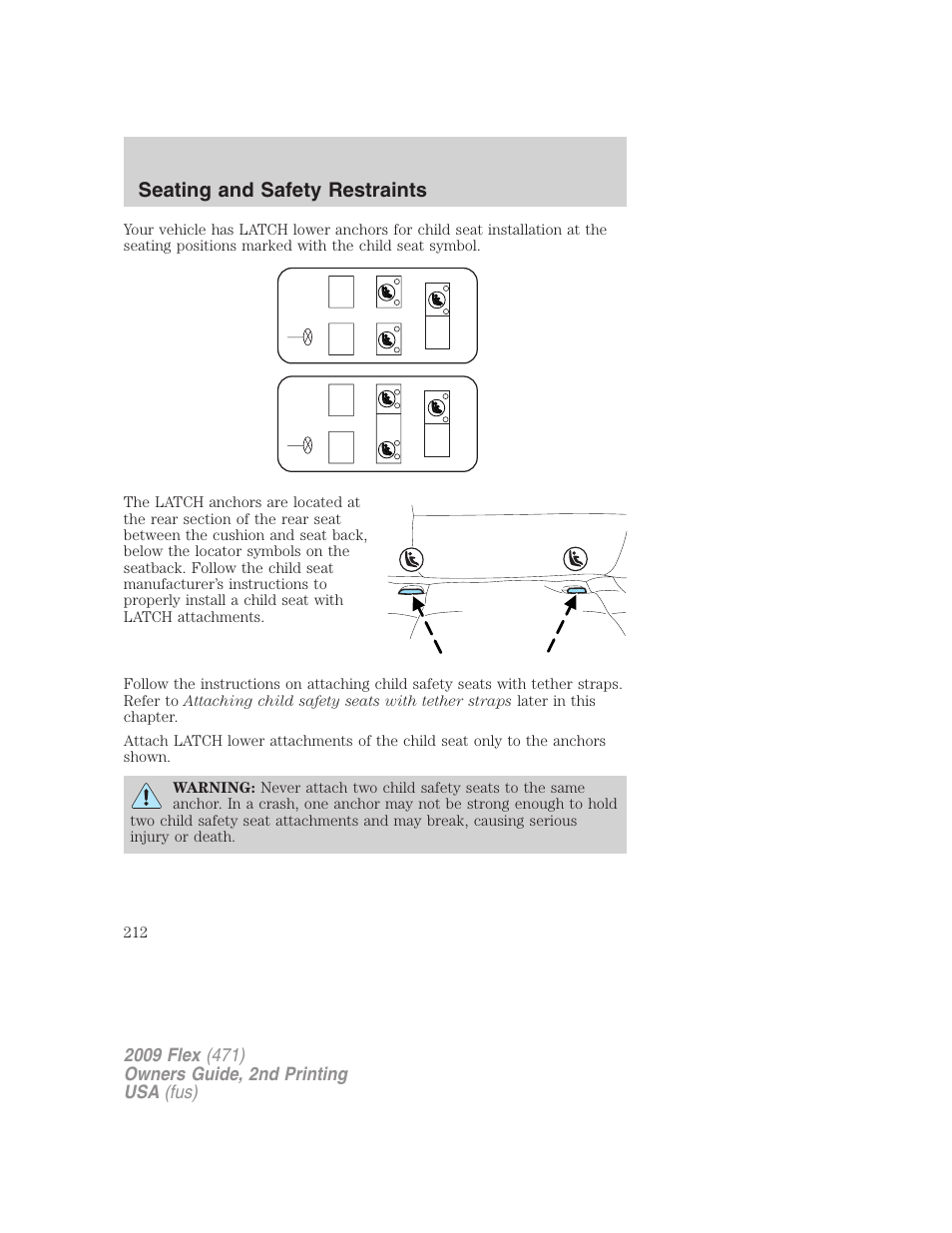 Seating and safety restraints | FORD 2009 Flex v.2 User Manual | Page 212 / 378