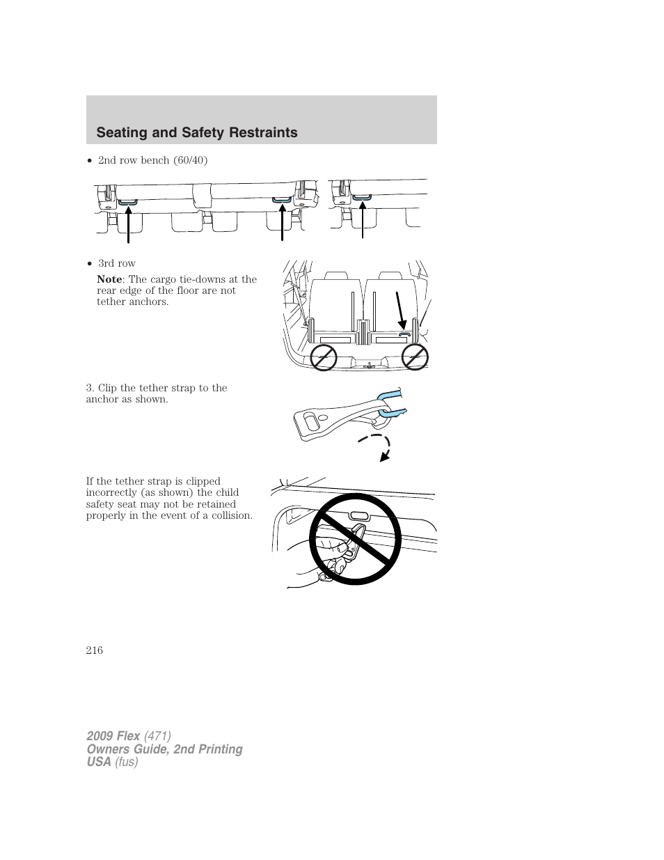 Seating and safety restraints | FORD 2009 Flex v.2 User Manual | Page 216 / 378