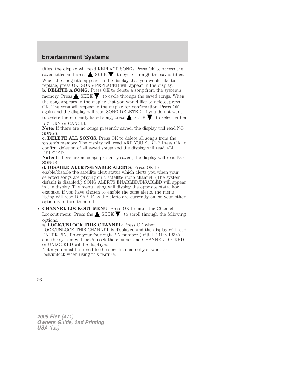 Entertainment systems | FORD 2009 Flex v.2 User Manual | Page 26 / 378