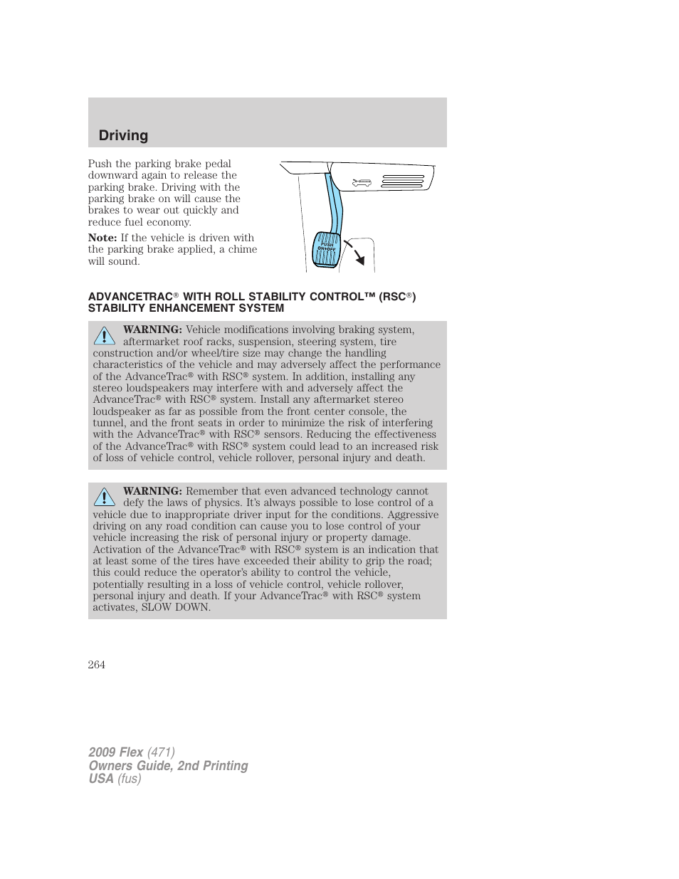 Advancetrac, Driving | FORD 2009 Flex v.2 User Manual | Page 264 / 378