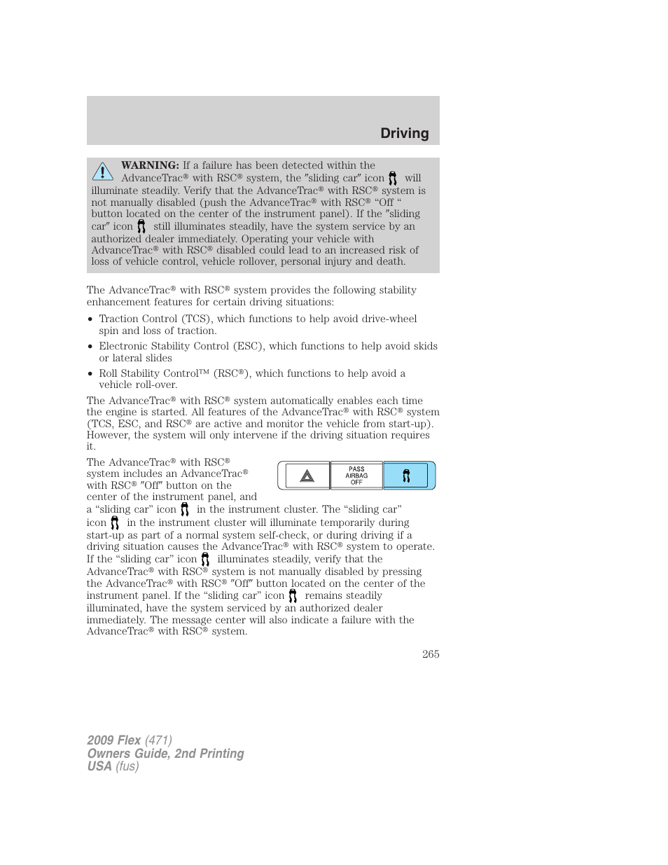 Driving | FORD 2009 Flex v.2 User Manual | Page 265 / 378