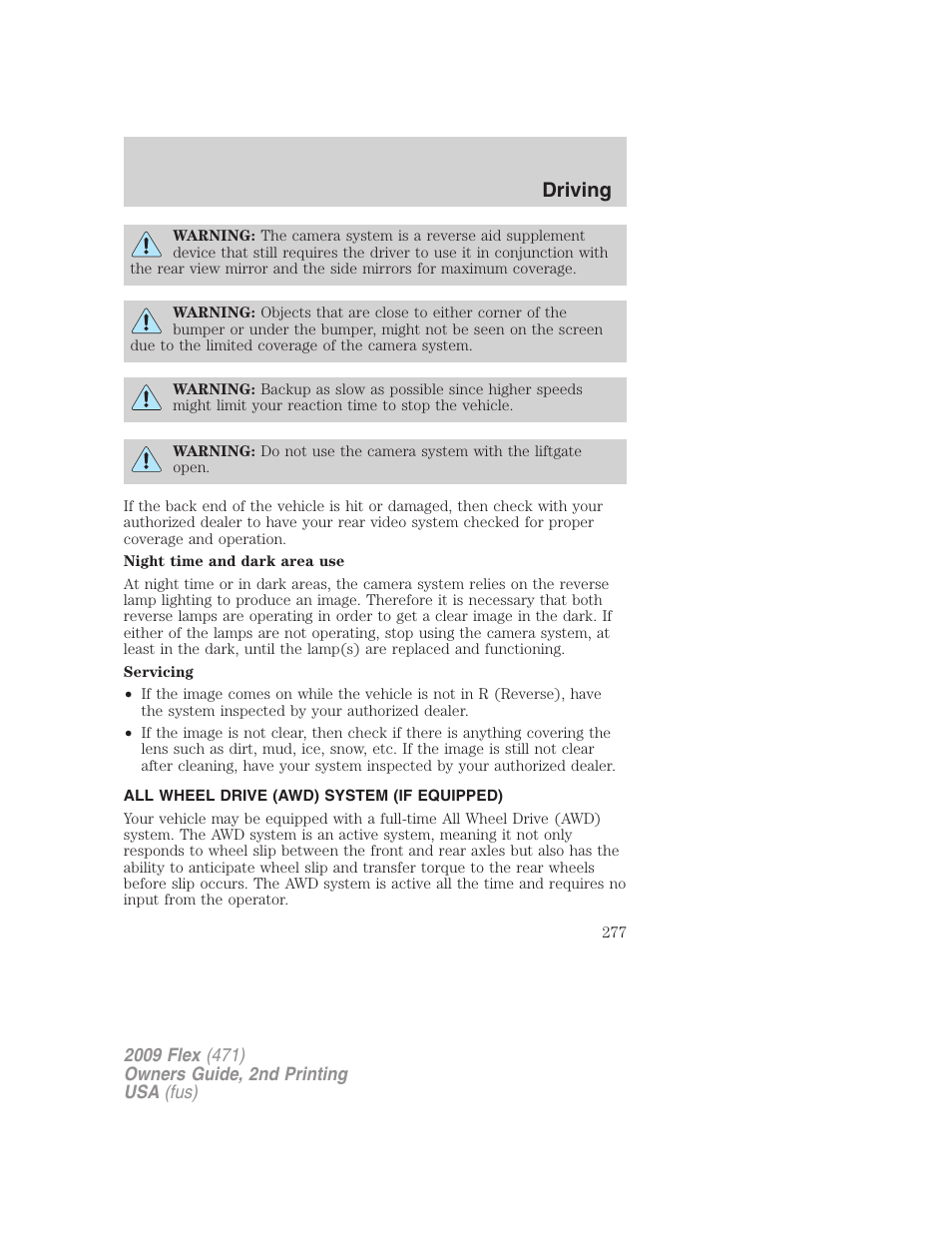 All wheel drive (awd) system (if equipped), All wheel drive, Driving | FORD 2009 Flex v.2 User Manual | Page 277 / 378