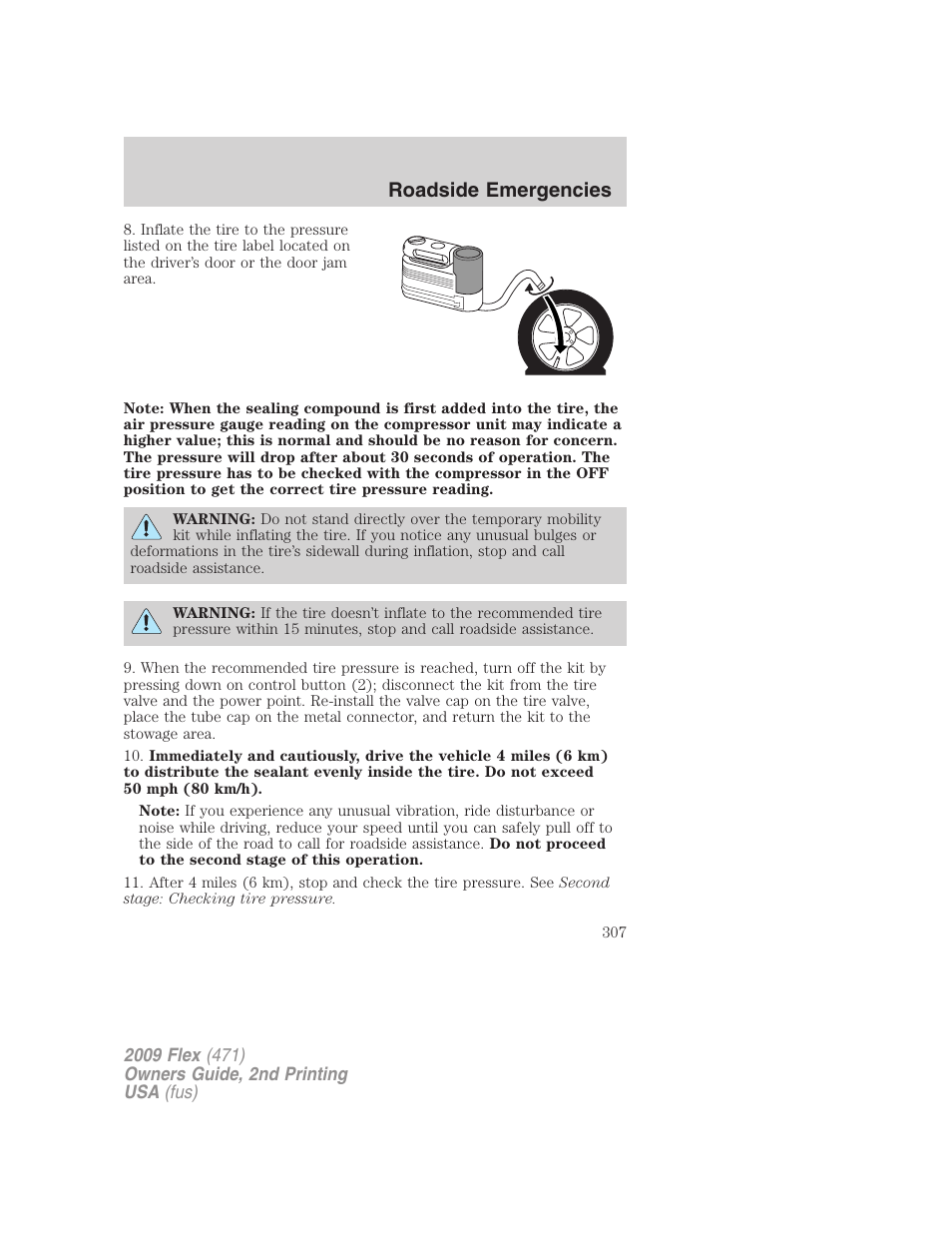 Roadside emergencies | FORD 2009 Flex v.2 User Manual | Page 307 / 378