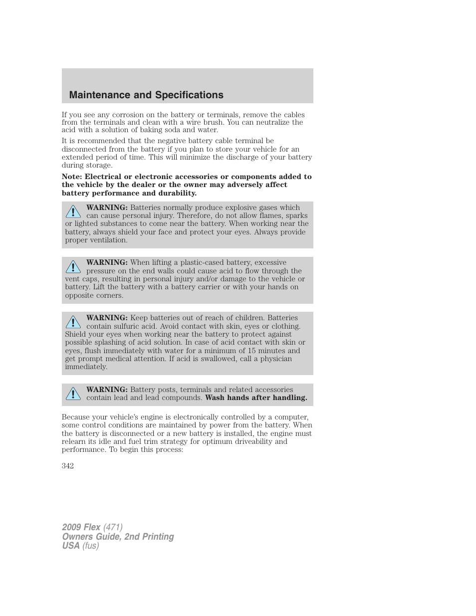 Maintenance and specifications | FORD 2009 Flex v.2 User Manual | Page 342 / 378