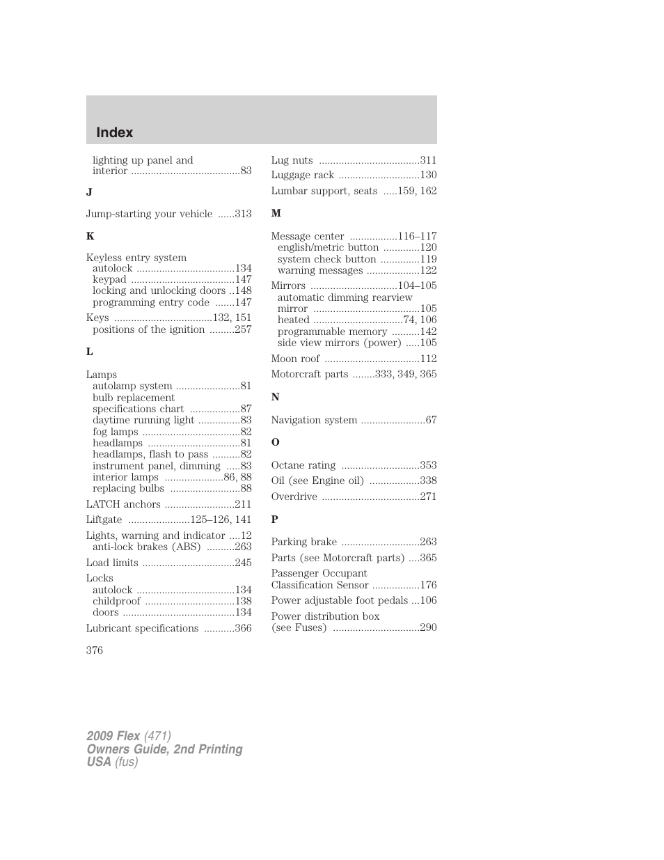 Index | FORD 2009 Flex v.2 User Manual | Page 376 / 378