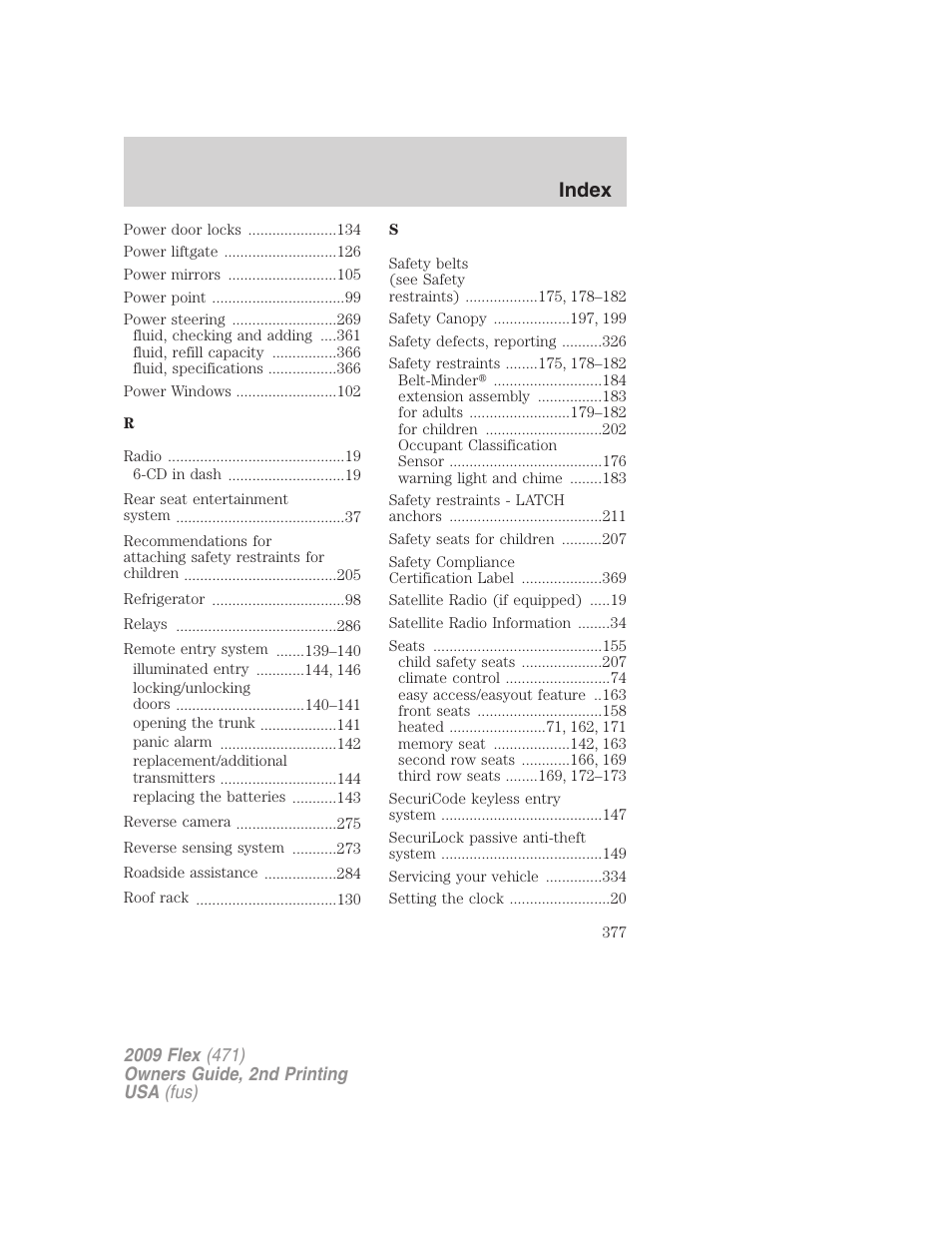 Index | FORD 2009 Flex v.2 User Manual | Page 377 / 378