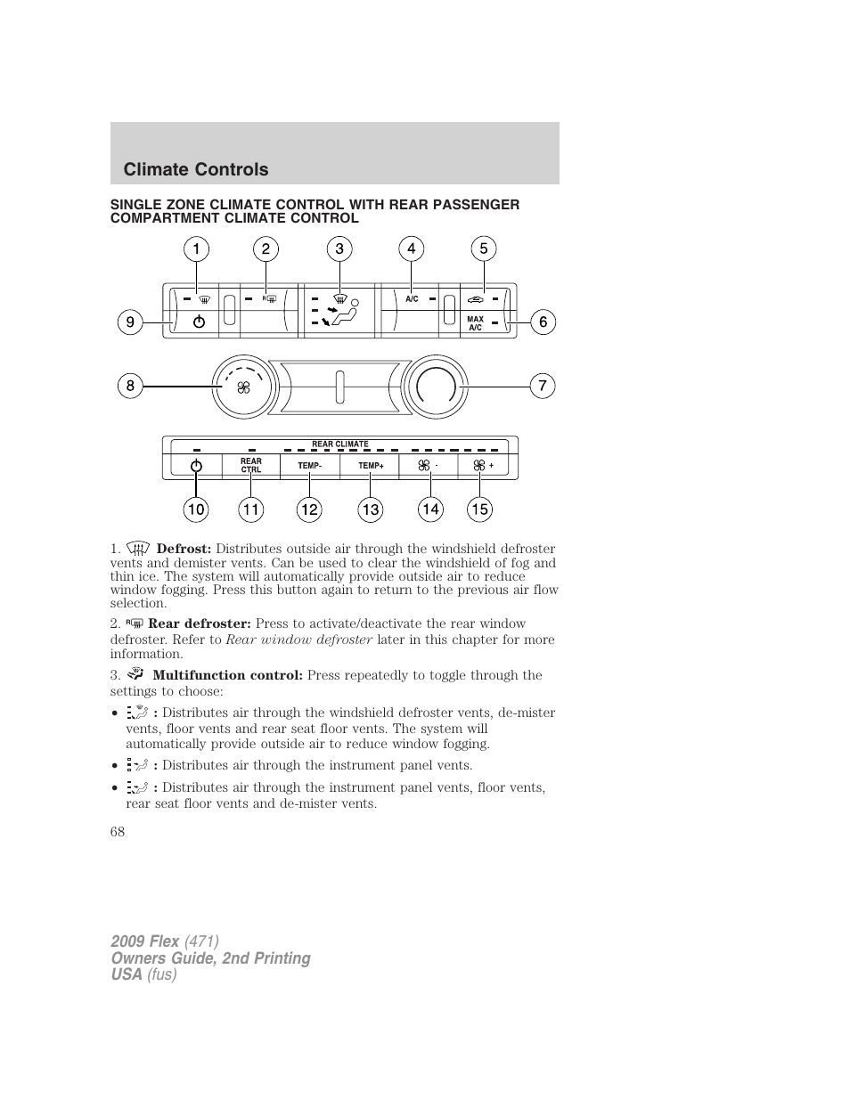 Climate controls, Manual heating and air conditioning | FORD 2009 Flex v.2 User Manual | Page 68 / 378