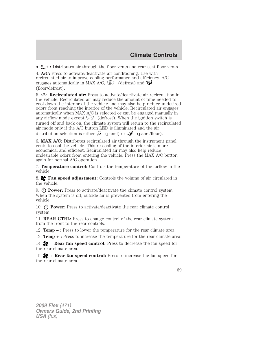 Climate controls | FORD 2009 Flex v.2 User Manual | Page 69 / 378