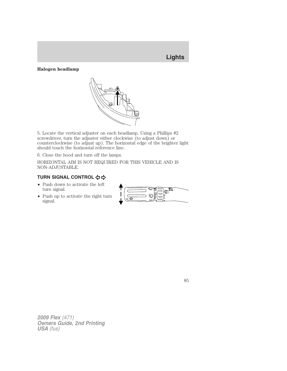 Turn signal control, Lights | FORD 2009 Flex v.2 User Manual | Page 85 / 378