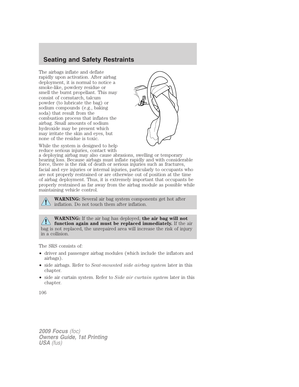 Seating and safety restraints | FORD 2009 Focus v.1 User Manual | Page 106 / 276