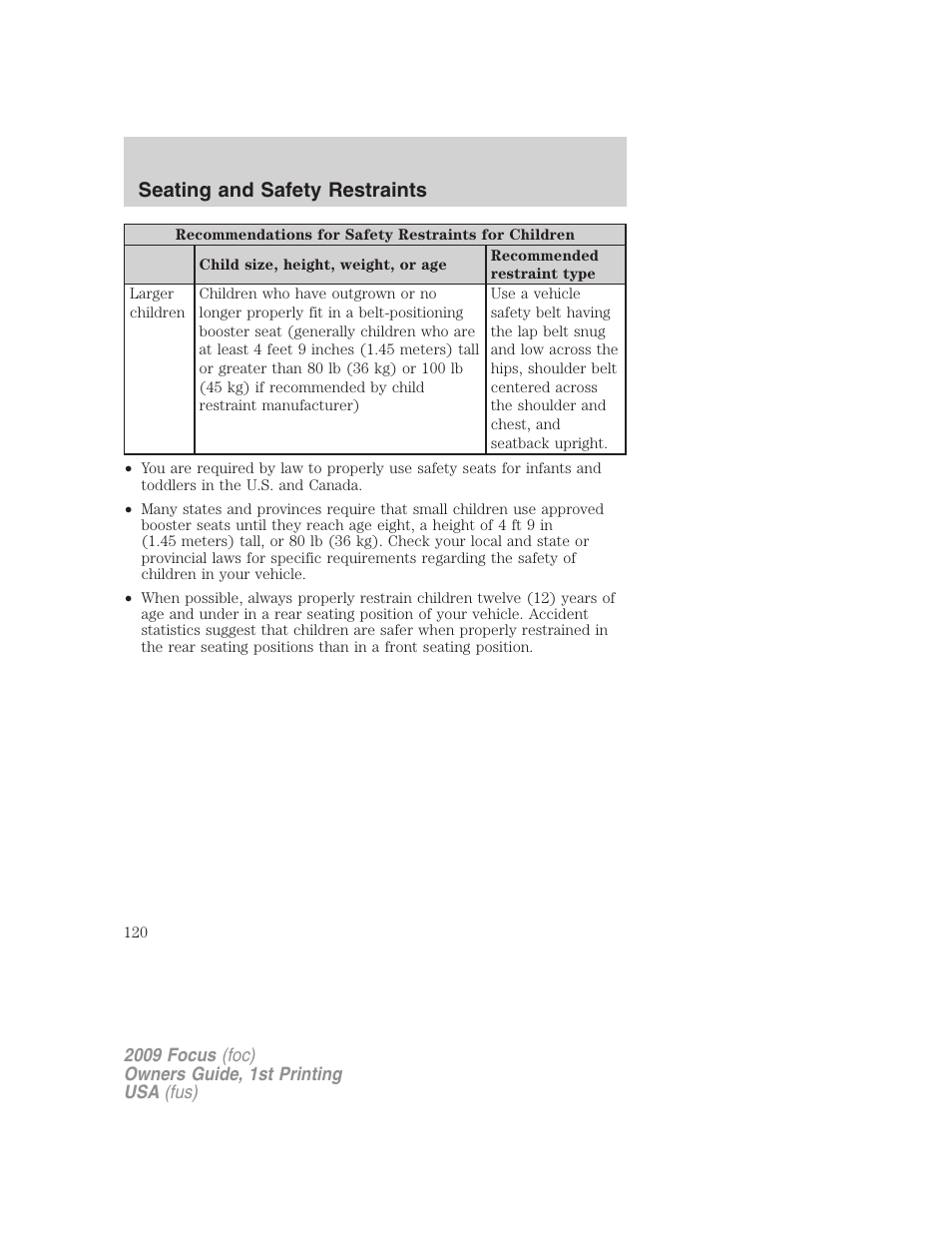 Seating and safety restraints | FORD 2009 Focus v.1 User Manual | Page 120 / 276