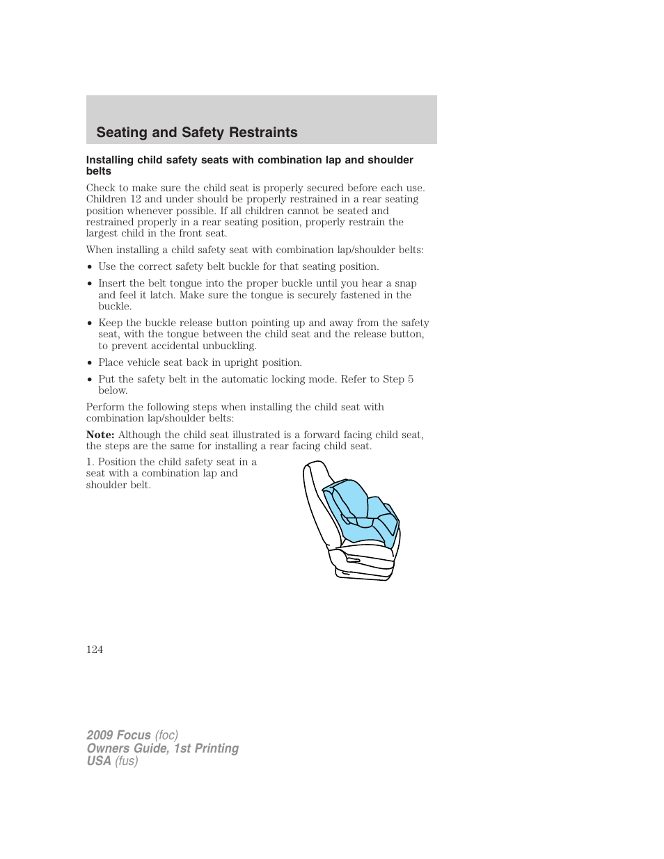 Seating and safety restraints | FORD 2009 Focus v.1 User Manual | Page 124 / 276