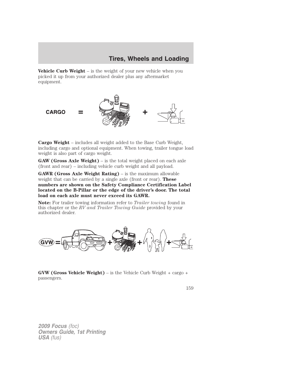 Tires, wheels and loading | FORD 2009 Focus v.1 User Manual | Page 159 / 276