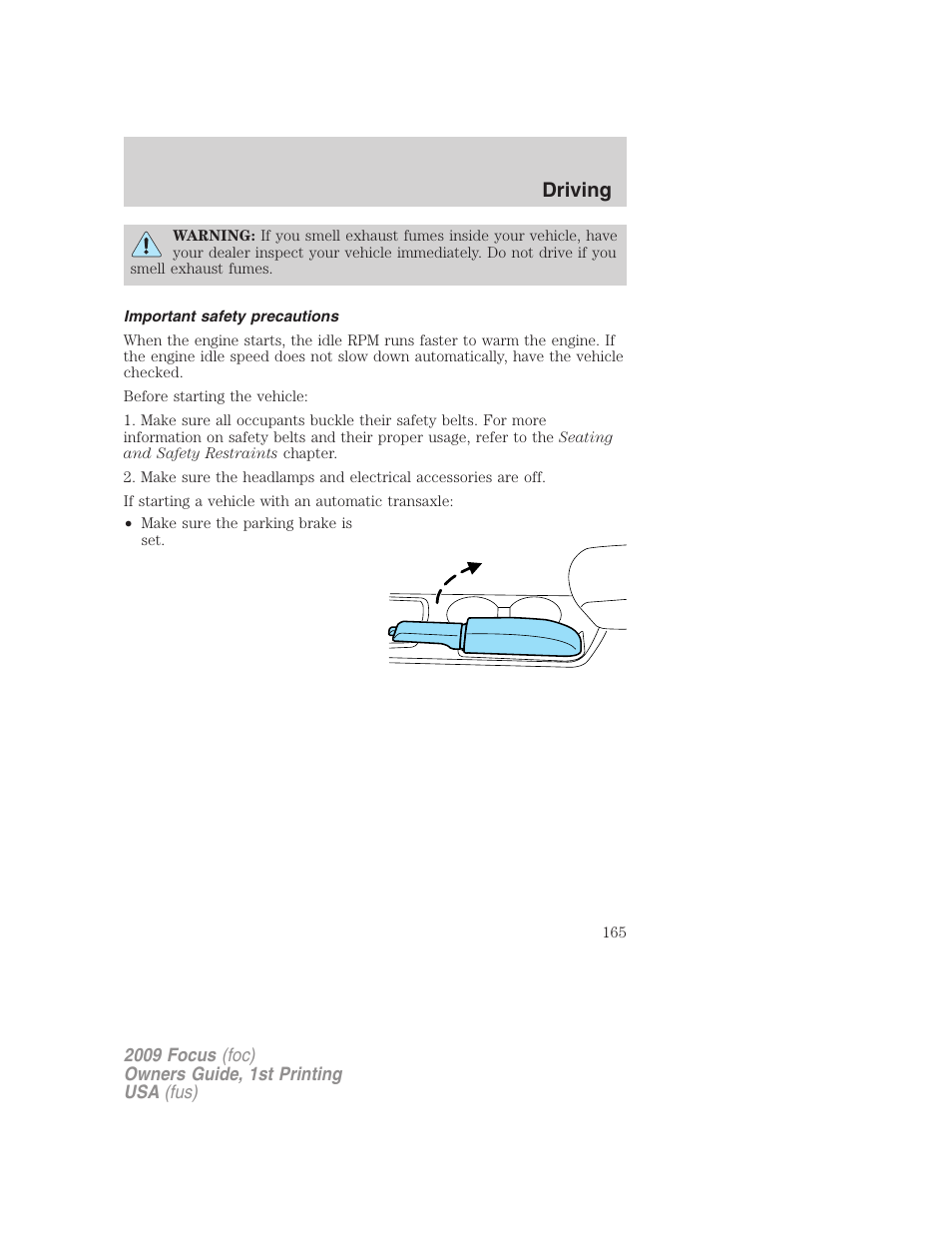 Important safety precautions, Driving | FORD 2009 Focus v.1 User Manual | Page 165 / 276