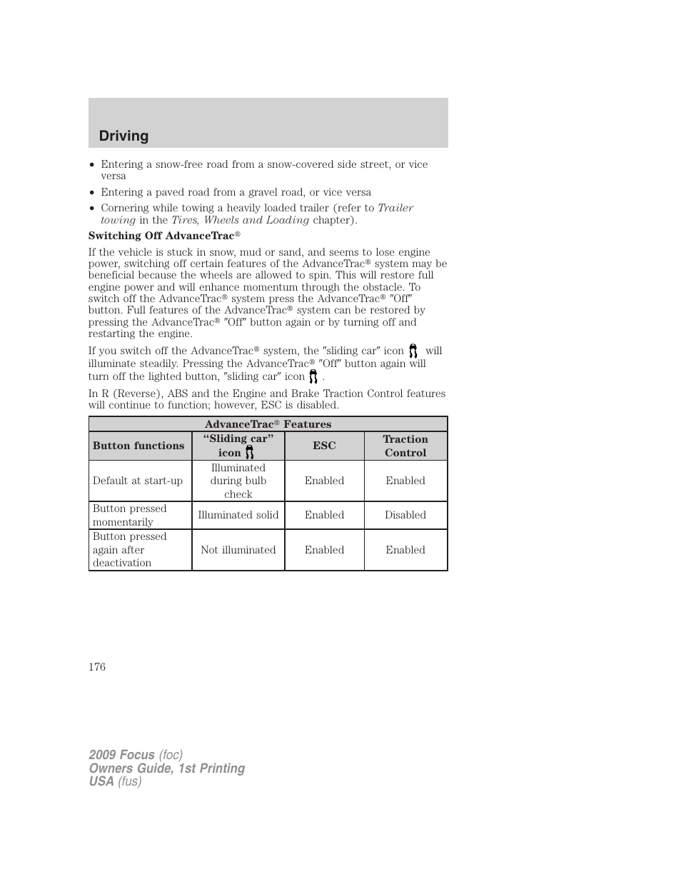 Driving | FORD 2009 Focus v.1 User Manual | Page 176 / 276