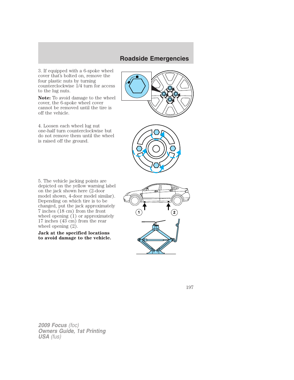Roadside emergencies | FORD 2009 Focus v.1 User Manual | Page 197 / 276